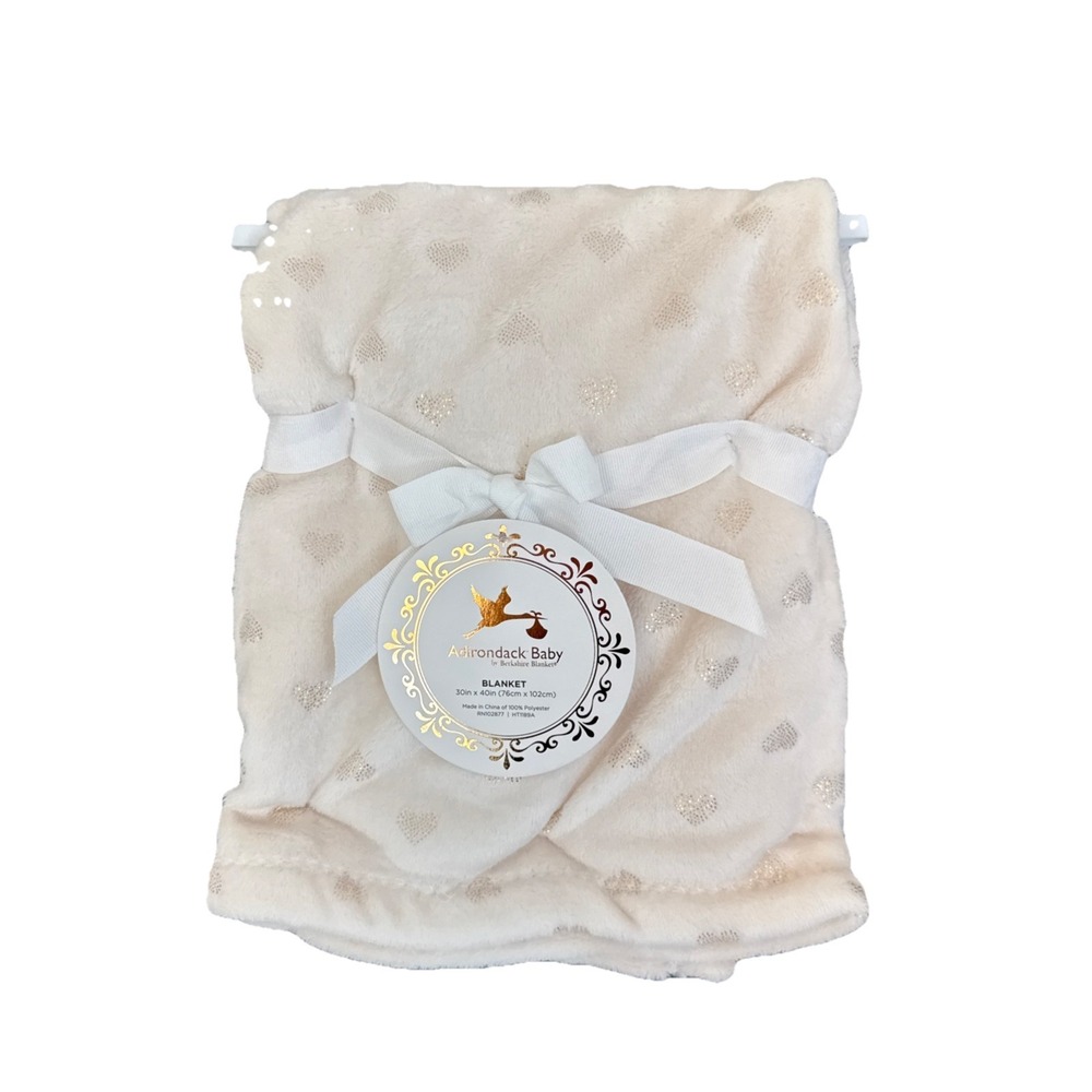 Adirondack‎ Baby Girl Cream With Gold Hearts Newborn Infant Blanket 30"x40" NWT